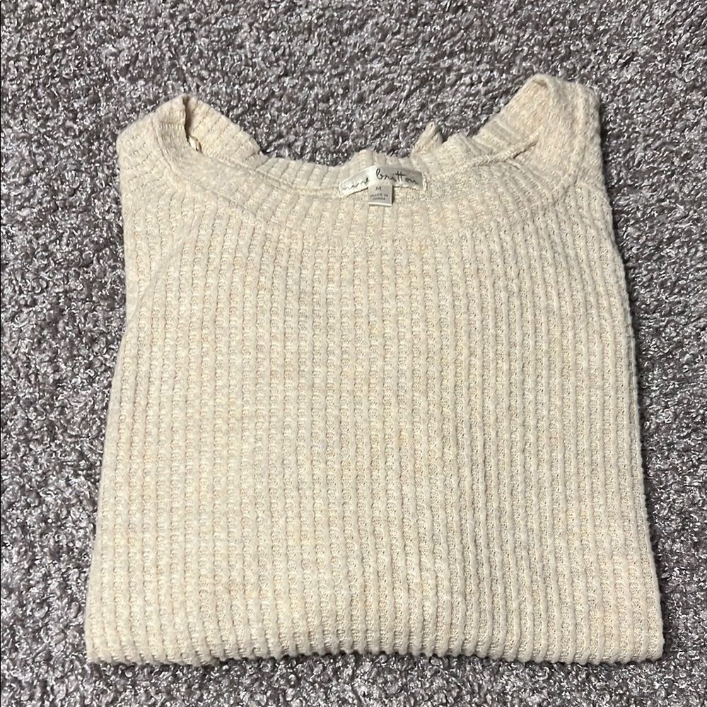 Nine Britton Cream Crew Neck Sweater Ribbed Knit Classic